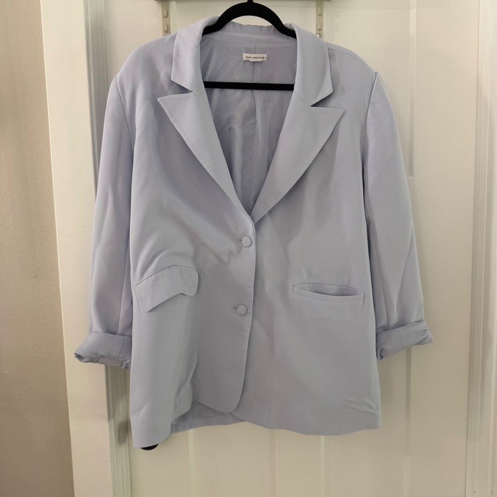 Good American Luxe Suiting Boyfriend Blazer Glass Light Blue L/XL